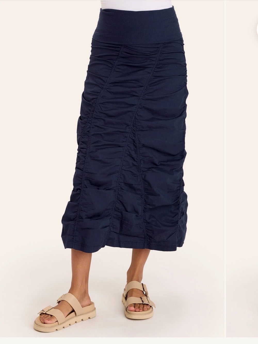 CORE by XCVI Gored Peasant Skirt Navy Ruched Maxi Skirt Size M - Picture 2 of 7